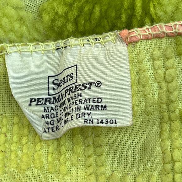 Vintage Sears Twin Tufted Bedspread Fringe Trim Chartreuse - Picture 3 of 5